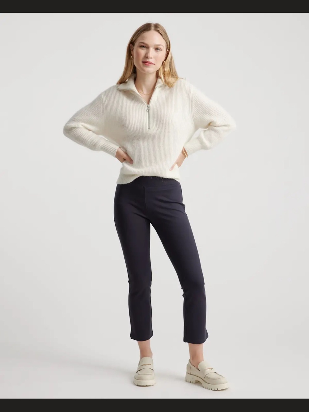 Quince Ultra-Stretch Ponte Kick Flare Pants Navy Blue Size Medium